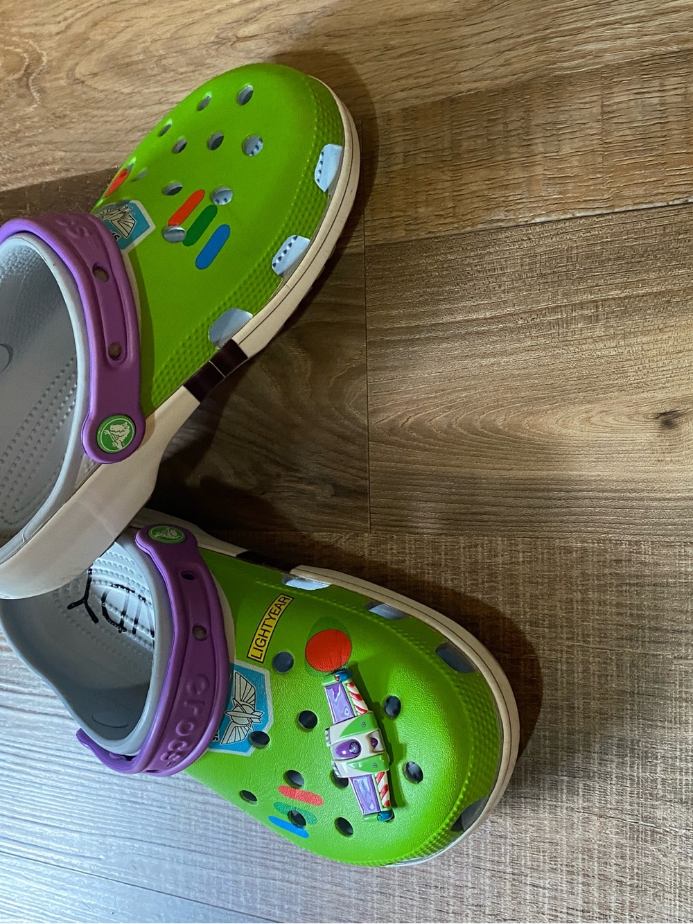 CROCS Lime Green and Purple Clog with Toy Charms Limited Edition